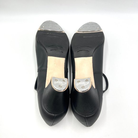 11W 11 WIDE Capezio #561 Jr Footlight‎ 1.5" Black Leather Tap Dance Shoes Heels - Picture 6 of 11